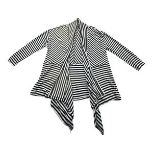 Jones New York 1X Black White Striped Waterfall Open Front Cardigan